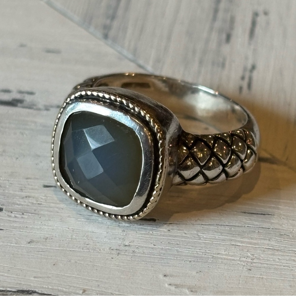 14kt and 925 ss - gold trim ring sz7